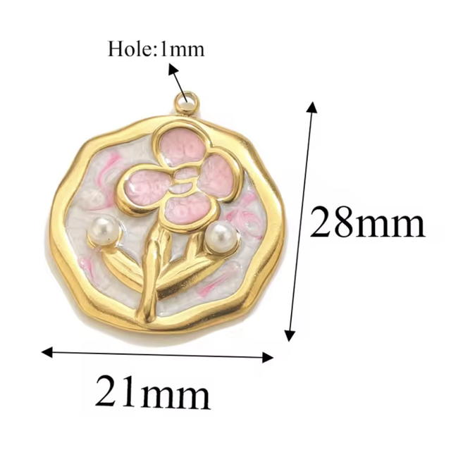 Charm cammeo irregolare fiore rosa con perle 
