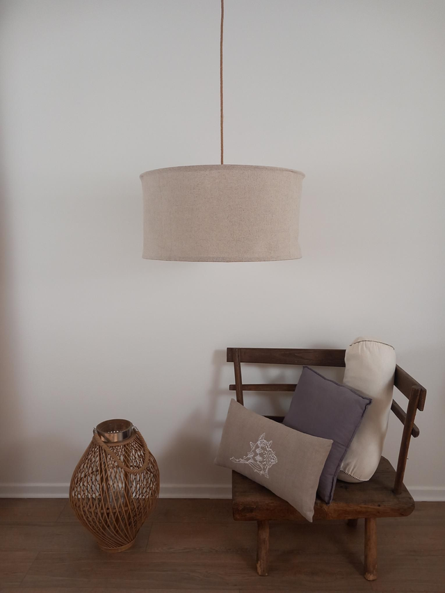 Abat-jour plafonnier en chanvre naturel uni - suspension diamètre 55 cm