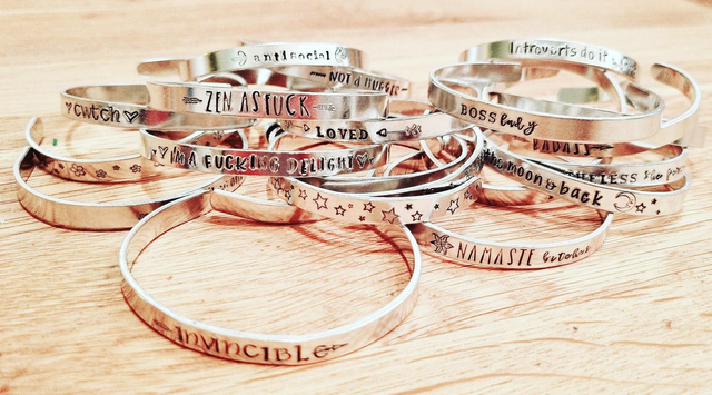 Handstamped aluminium cuff bracelet