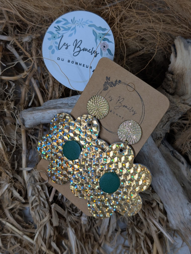 Boucles d&#039;oreilles Coquette doré vert co019