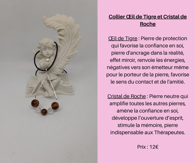 93- Collier Œil de Tigre et Cristal de Roche