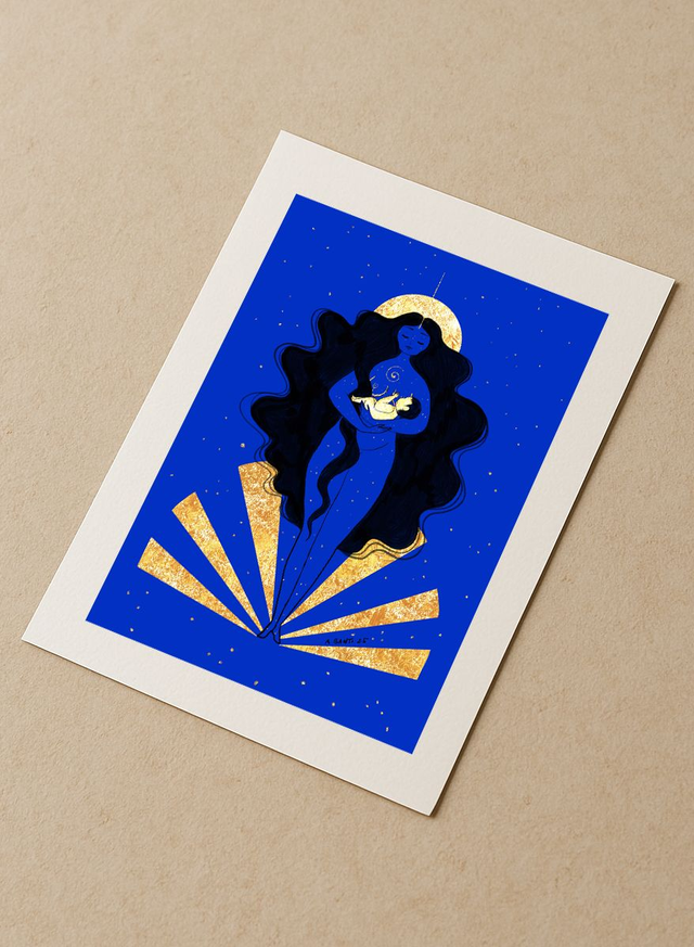 Celle qui nourrit la Lumière - Tirage d'art rehaussé de doré