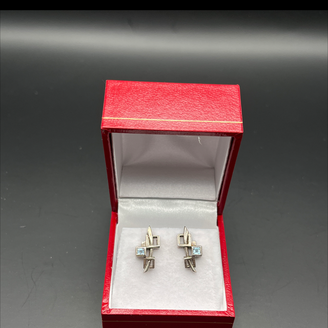 Silver Aquamarine Stud Earrings by Carrick Jewellery, Late 20th Century