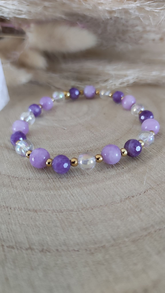 Bracelet "Apaise les pensées négatives" Lépidolite facettée