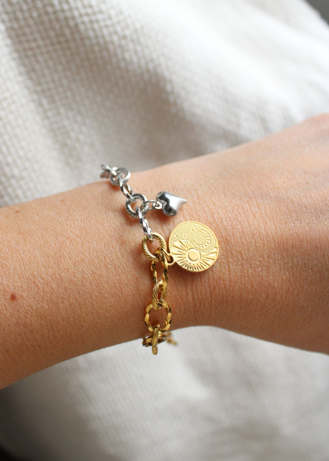 Bracelet Équilibre – Cœur &amp; Soleil-Lune Yin Yang