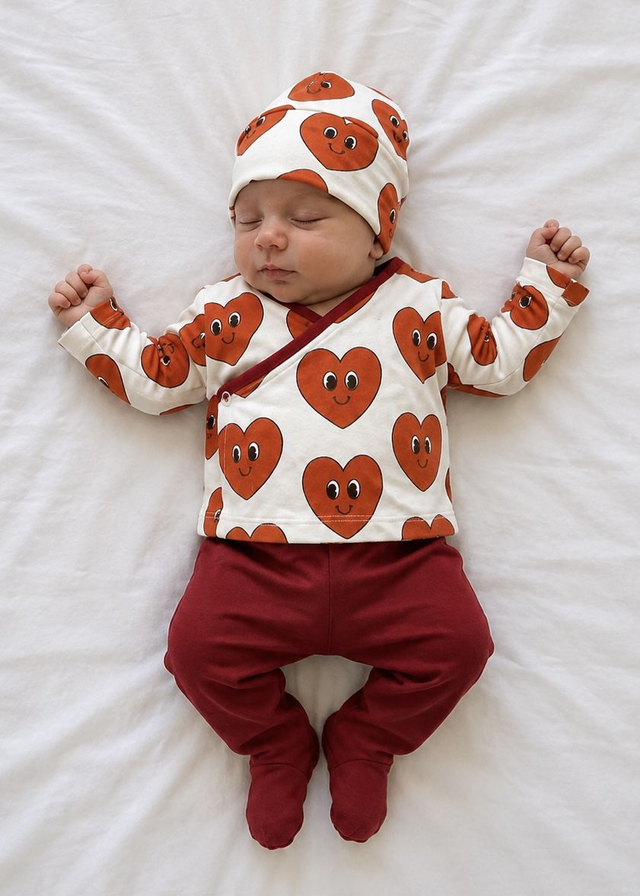 Ajuar Algodón Orgánico con Estampado de Corazones