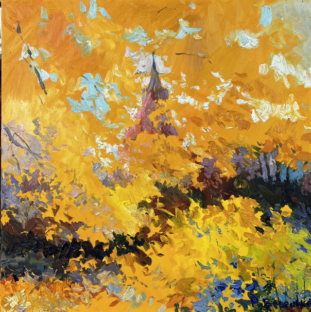 „Das Leuchten des Herbstes – Marienkirche Beeskow“ – Öl auf Leinwand, 80 × 80 cm | 2021
