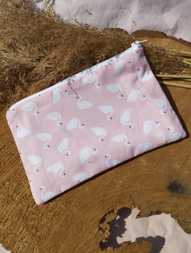 Pochette à zip / Trousse - motif Cigne Rose