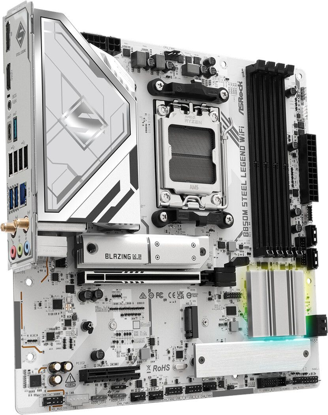 02.2.0121 – Scheda Madre ASRock B850M Steel Legend WiFi – Micro‑ATX mid‑range bianca/argento con WiFi 7 per Ryzen 7000/8000/9000