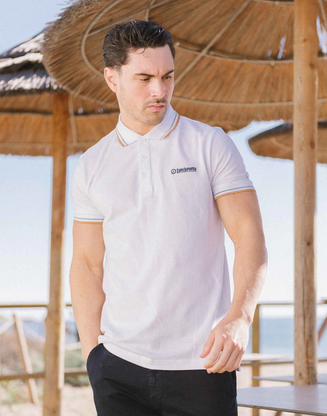 Lambretta SS1608 Twin Tipped Polo - White/Sky/Tobacco