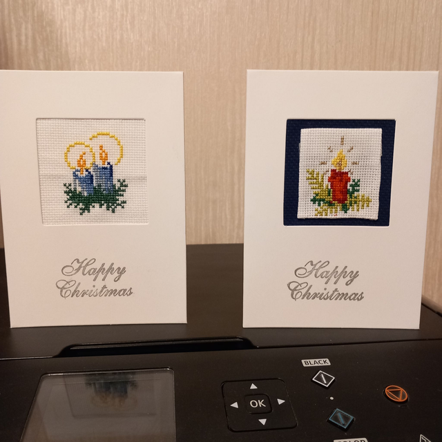 Blue Halo Candles Cross Stitch ChristmasCard