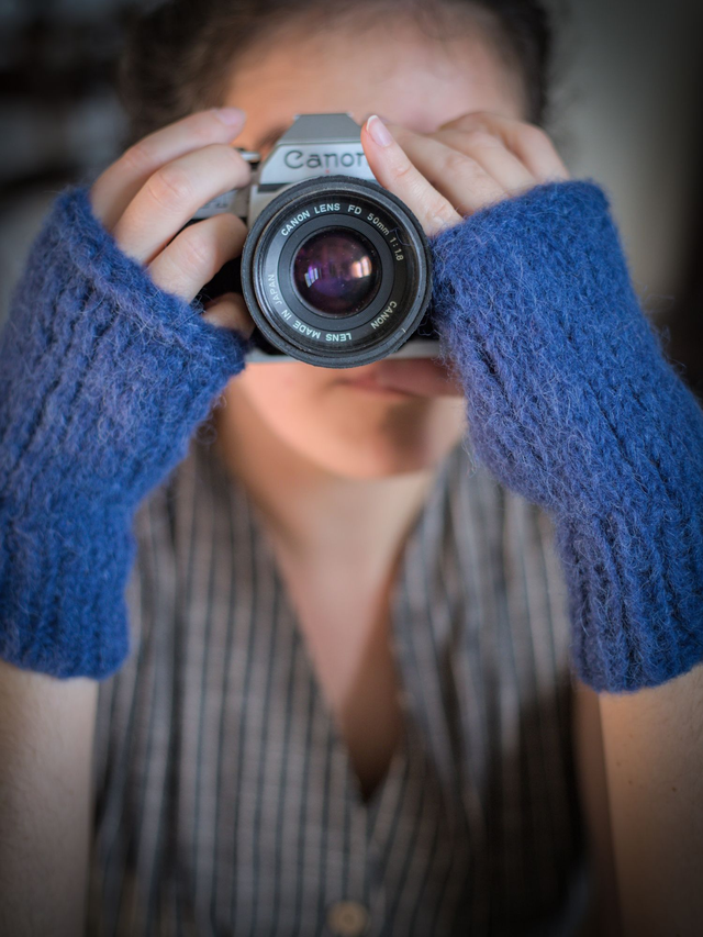 Mitaines en laine d'alpaga et soie bleu marine