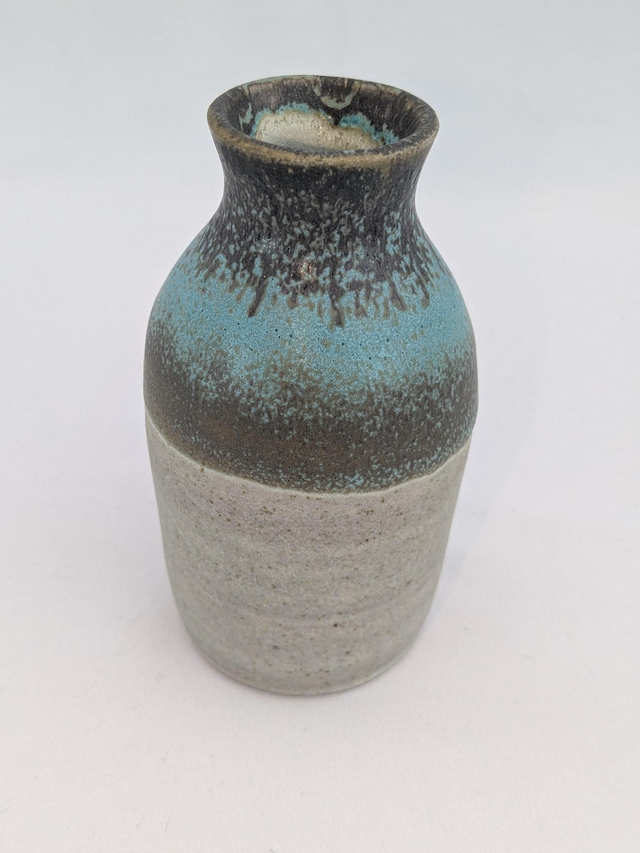 Turquoise and light oatmeal bud vase 