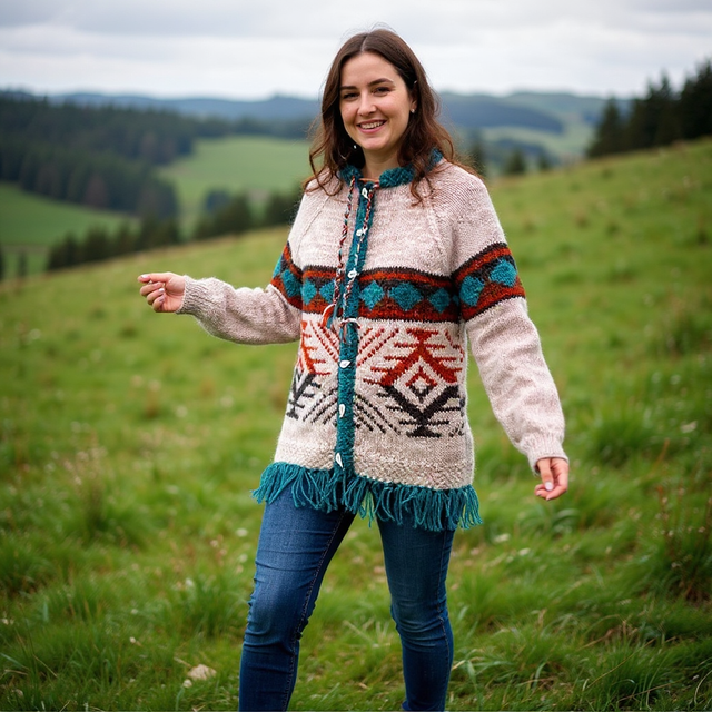 Kobuk Jacket Kit - Col 04 (Wheat and Teal Álafosslopi) - Wool &amp; Pattern - Linka Neumann