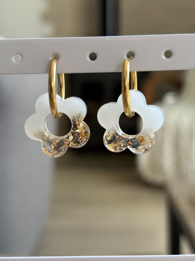 Pampilles THAÏS - Blanche et feuilles d&#039;or