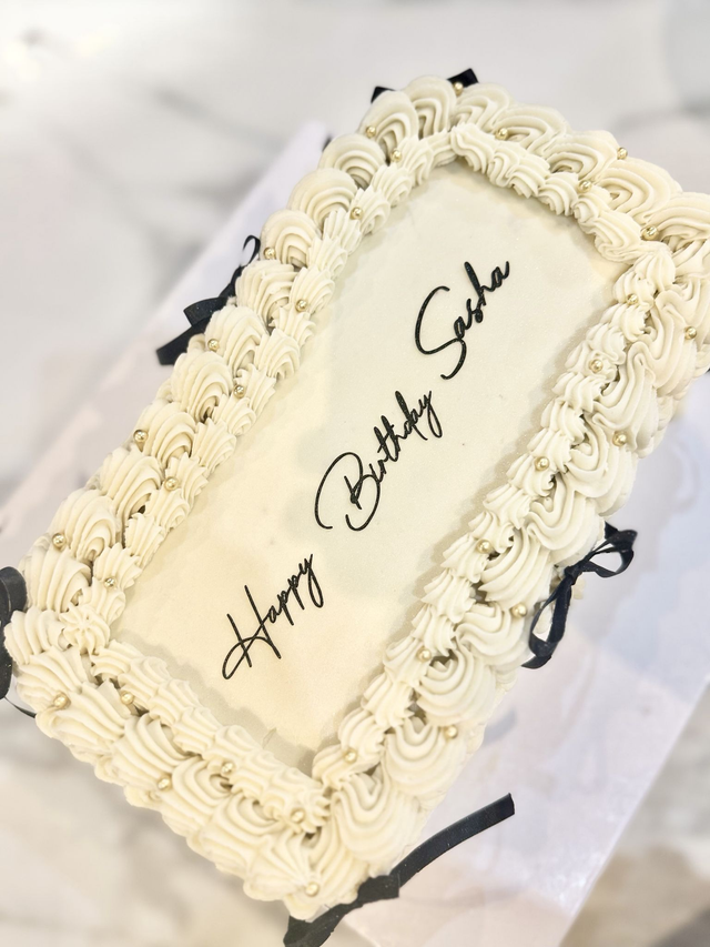 White Vintage Rectangle Birthday Cake