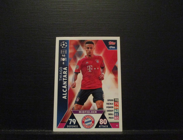 Thiago Alcantara - UEFA Champions League Match Attax 2018/19 Original Trading Card #81