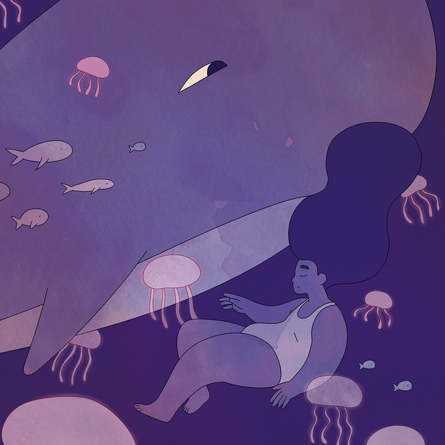 Illustration A6 - Baleine violette