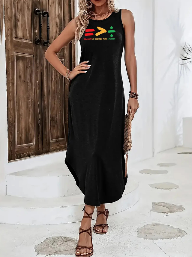 Women's Elegant Sleeveless T-Shirt Dress with Pockets