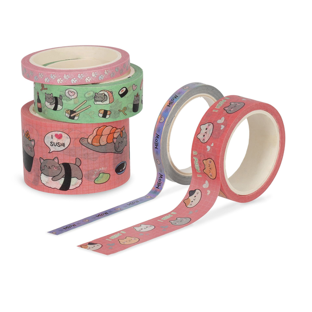 PREORDINE - Set di 5 Nastri Adesivi di Carta - Tape by Tape Sushi Cat