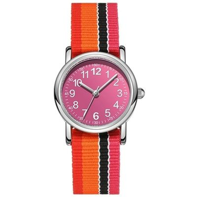 Montre pour enfants, facile à lire, chiffres arabes, chemin de fer des minutes bracelet en tissu,