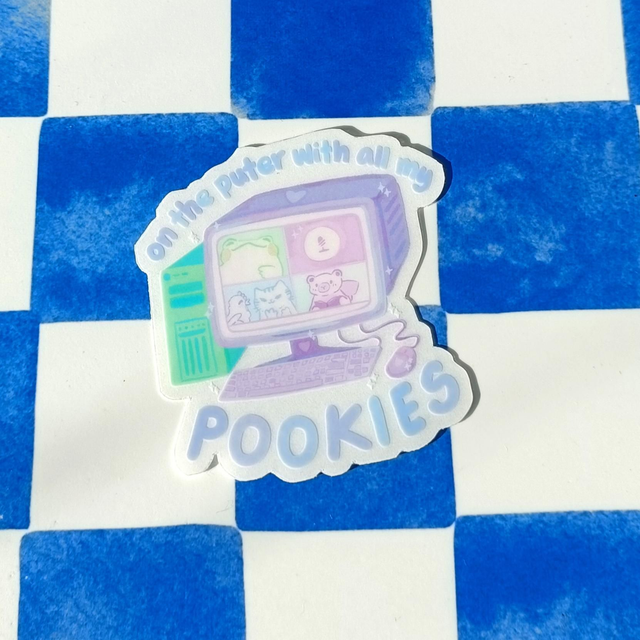 on the puter with all my pookies - transparent sticker