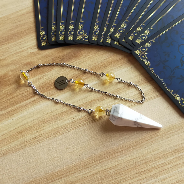 Pendule classique Howlite &amp; Citrine - Zodiaque Scorpion - 0049PD