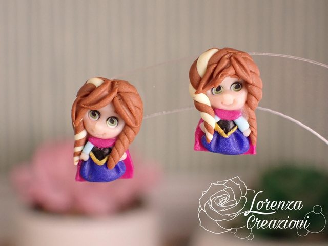 Orecchino a lobo modellato a mano artigianalmente, principessa Anna, Frozen