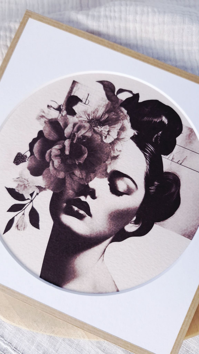 Cyanotype encadré - Femme vintage - Illustration "Ambre"