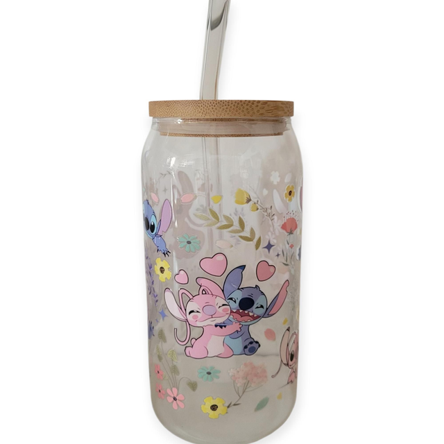 Gourde avec paille en verre stitch et Angel 