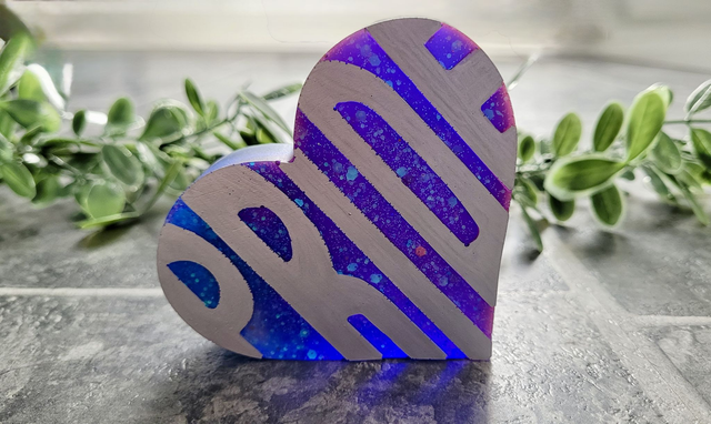 PRIDE Heart - Silver Text, Blue and Purple Glittery Heart Ornament