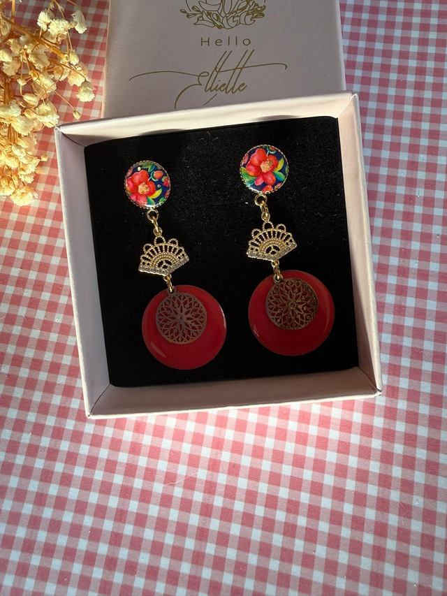 Boucles d'oreille Mathilde avec éventail à l'or fin