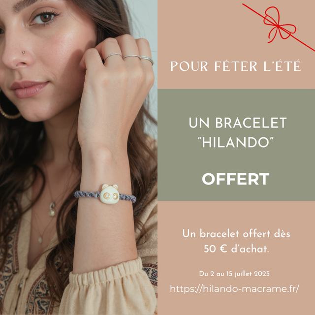 Bracelet « Tête de chat » – Micro-macramé fait main