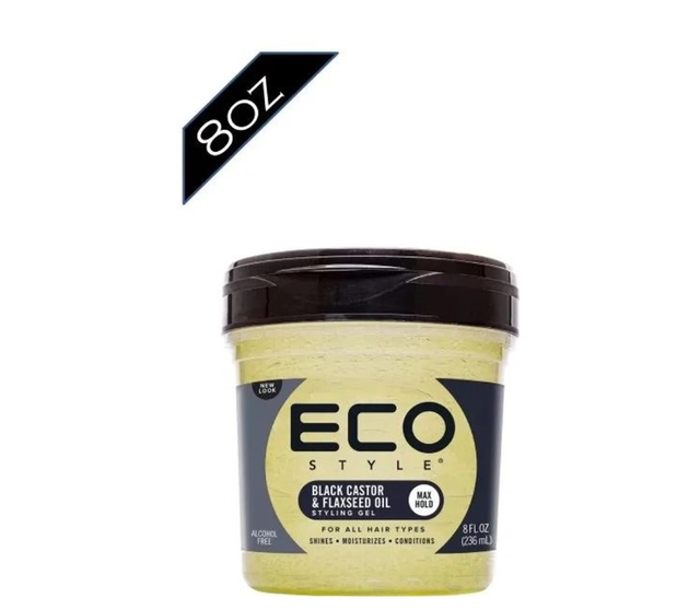  ECO: STYLING GEL - BLACK CASTOR &amp;  FLAXSEED OIL 8OZ 