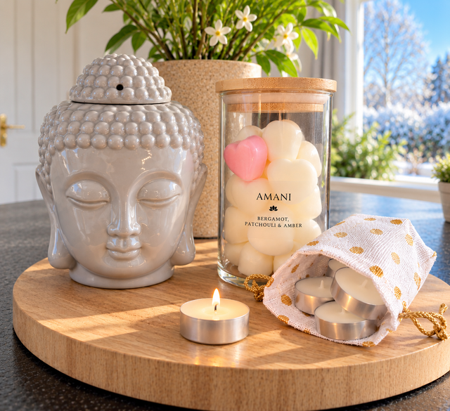 Grey Buddha Wax Melt Burner Gift Set