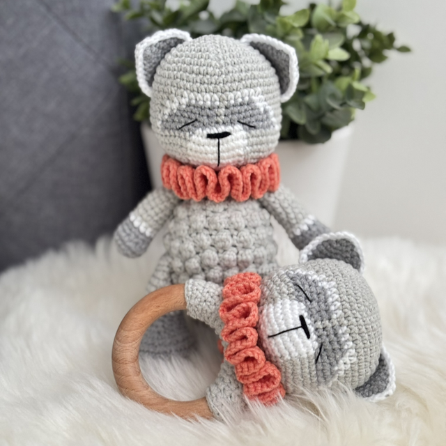 Doudou Raton laveur + Hochet