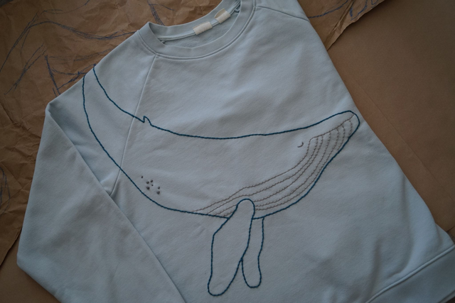 Sweat brodé main - Baleine - Pièce unique 