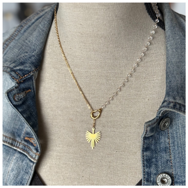 Collier asymétrique acier et perles de verre