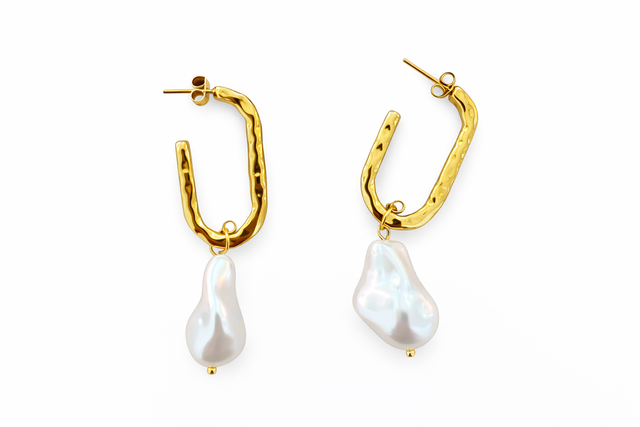 Pendientes acero dorado y perla 