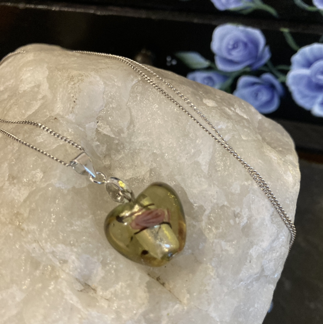 Sterling Silver 21" Pendant Necklace with Murano Glass Lampwork Heart Pendant