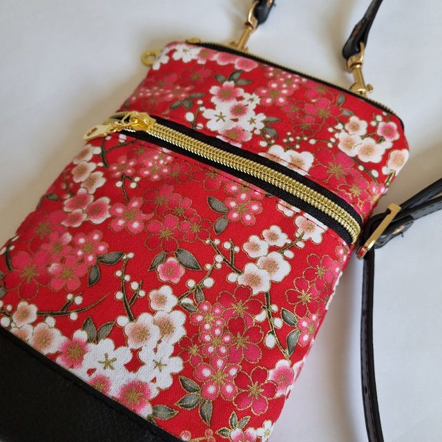 Mini-sac pour téléphone "Nina" rouge & simili cuir noir