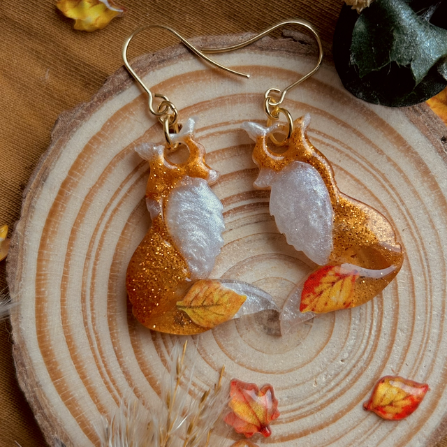Fox and Leaf Hook Earrings Gold Plated