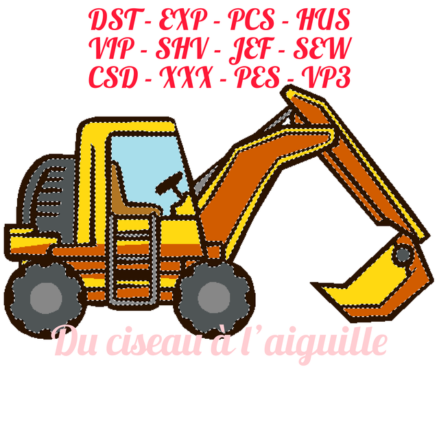 fichier broderie tractopelle -Cadre 10x10 / 12Formats