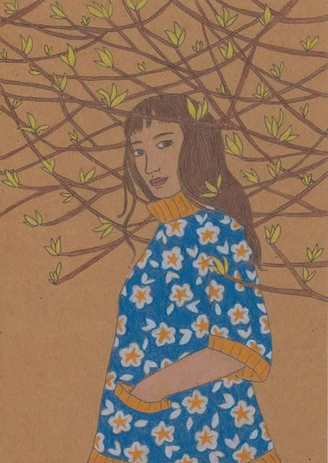 Originele tekening "Jonge blaadjes"