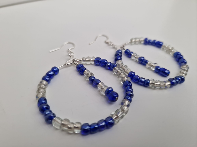 Boucles D'oreilles Créoles Pendantes Acier Perles Violettes Bleues Transparentes
