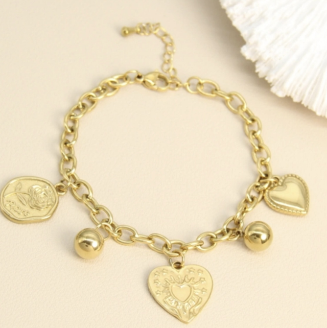 Bracelet charm cœur et boule 