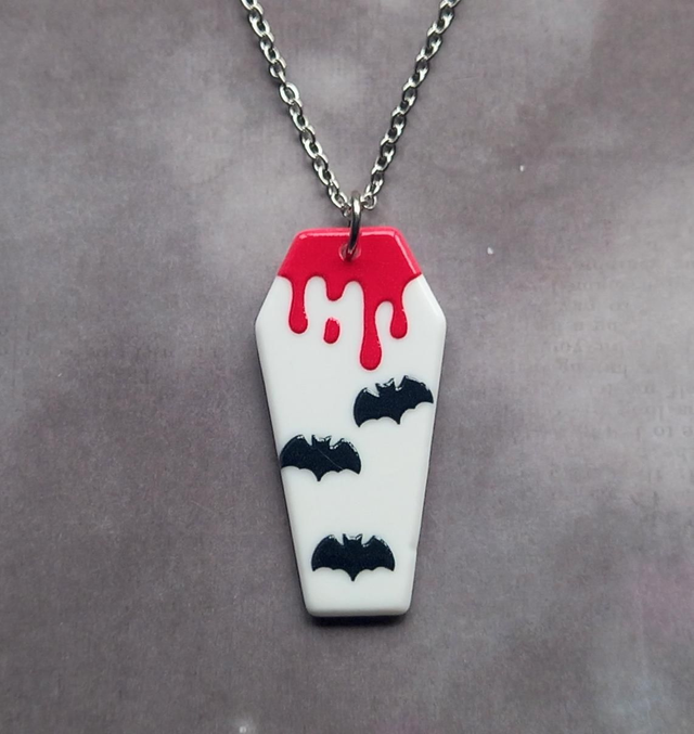 White Batty Coffin Necklace 