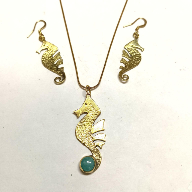 Parure Hippocampe laiton et aventurine 