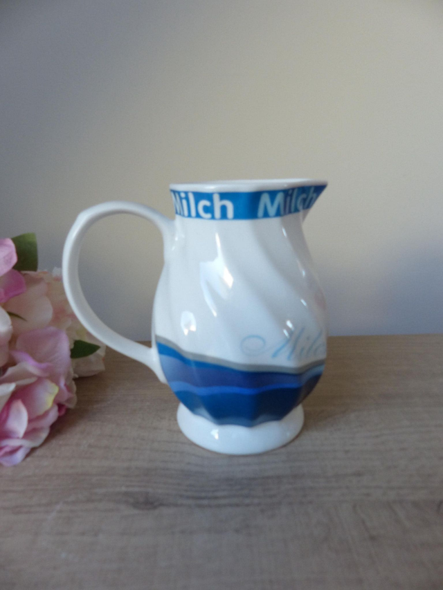 Pot à lait vintage Solecasa - Porcelaine bleue et blanche décor vaches, charme champêtre pour petit déjeuner en famille ou déco florale