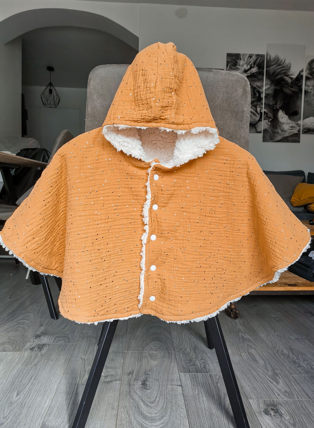 Poncho Bono en double gaze de coton Camel